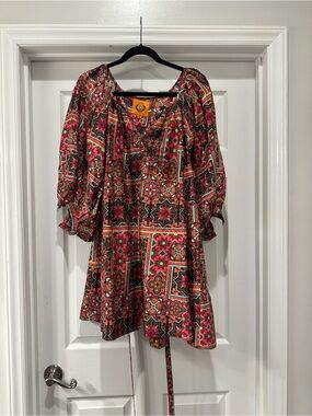 Printed Mini Tunic Dress in Pink and Green